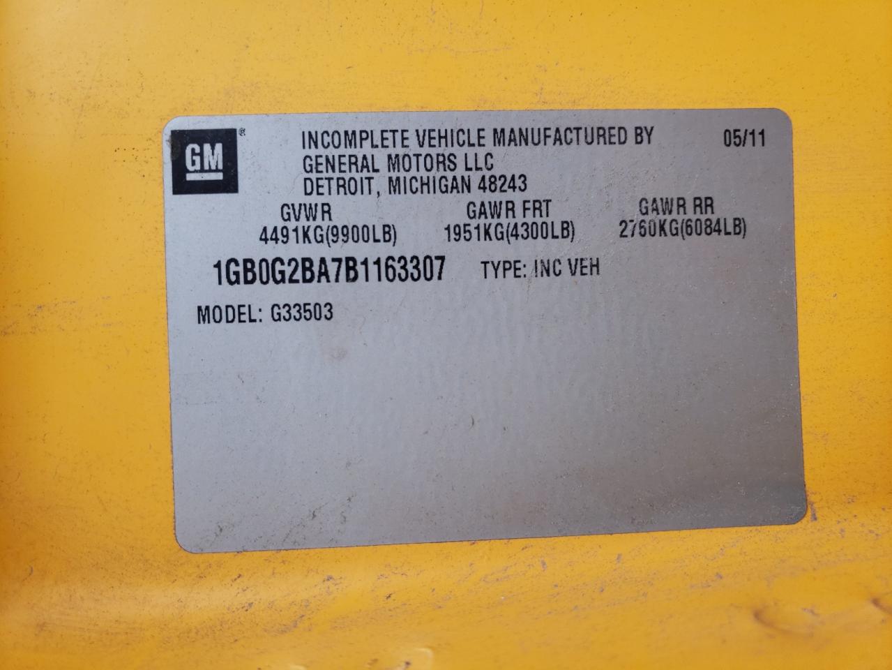 2011 Thomas Minotour G3500 - School Bus VIN: 1GB0G2BA7B1163307 Lot: 85951475