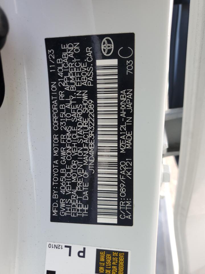 2024 Toyota Corolla Se VIN: JTND4MBE3R3222089 Lot: 86332555