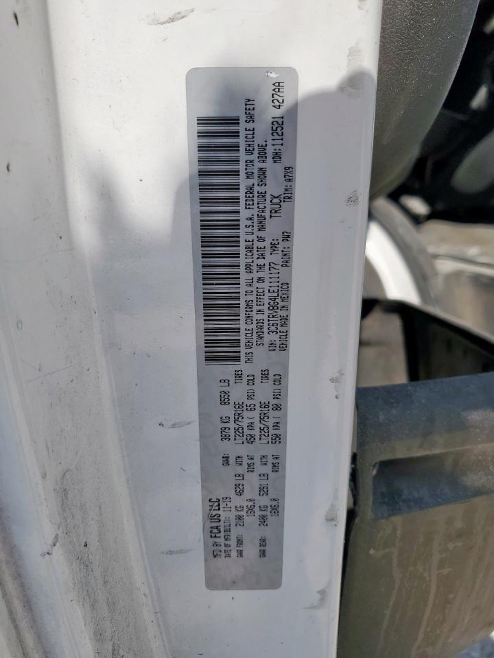 2020 Ram Promaster 1500 1500 High VIN: 3C6TRVBG4LE111177 Lot: 85303485