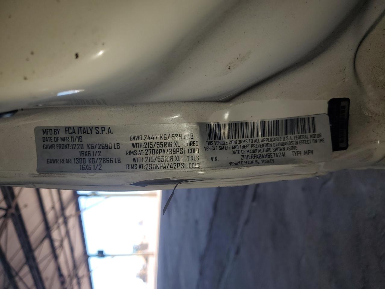 2017 Ram Promaster City VIN: ZFBERFAB4H6E74241 Lot: 86665085