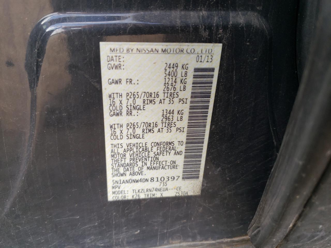 2013 Nissan Xterra X VIN: 5N1AN0NW4DN810397 Lot: 85589765