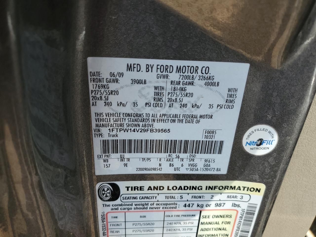 2009 Ford F150 Supercrew VIN: 1FTPW14V29FB39565 Lot: 84471845