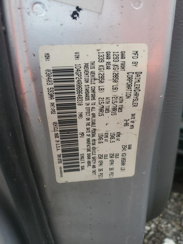 2006 Dodge Grand Caravan Se VIN: 1D4GP24R06B648310 Lot: 85677155