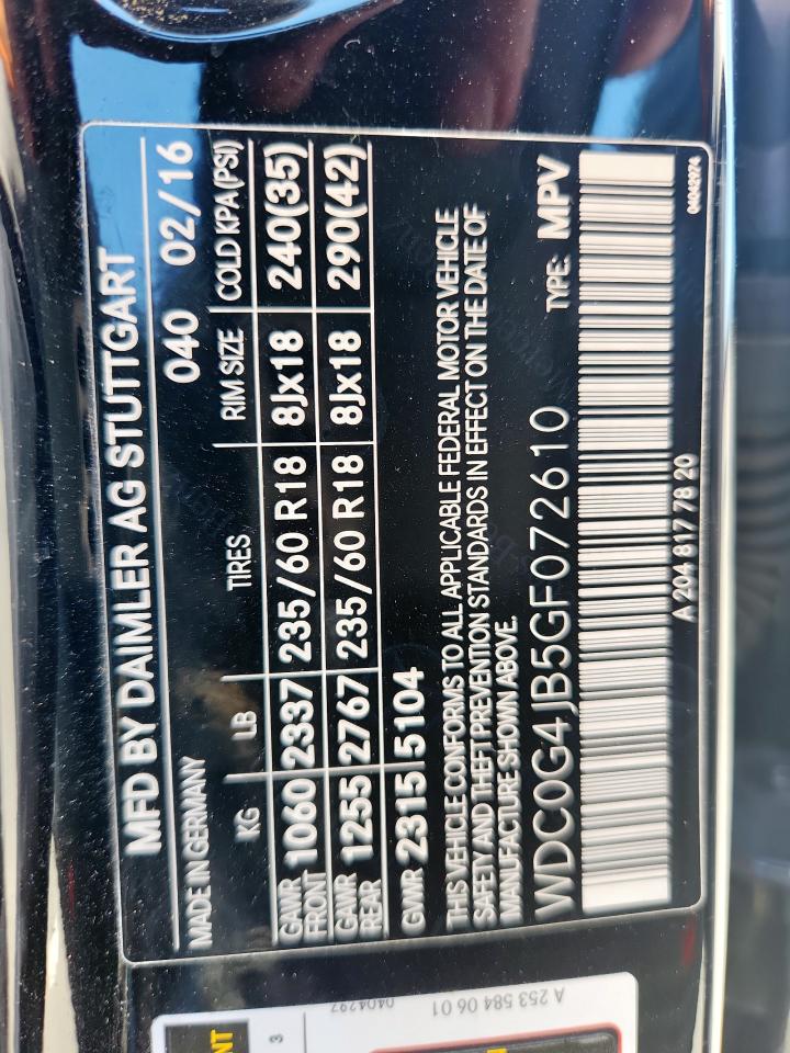 2016 Mercedes-Benz Glc 300 VIN: WDC0G4JB5GF072610 Lot: 85765545