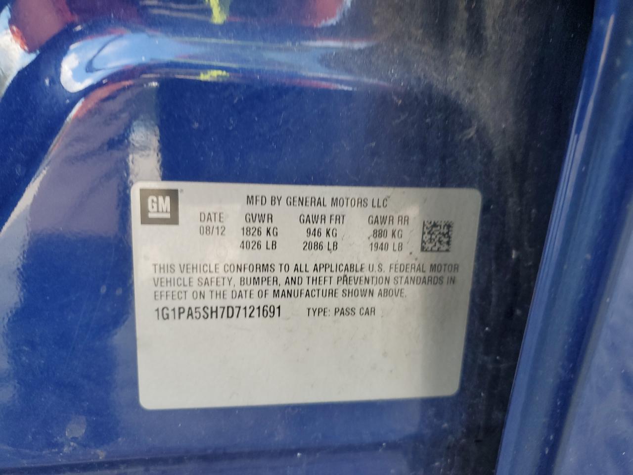 2013 Chevrolet Cruze Ls VIN: 1G1PA5SH7D7121691 Lot: 82341785