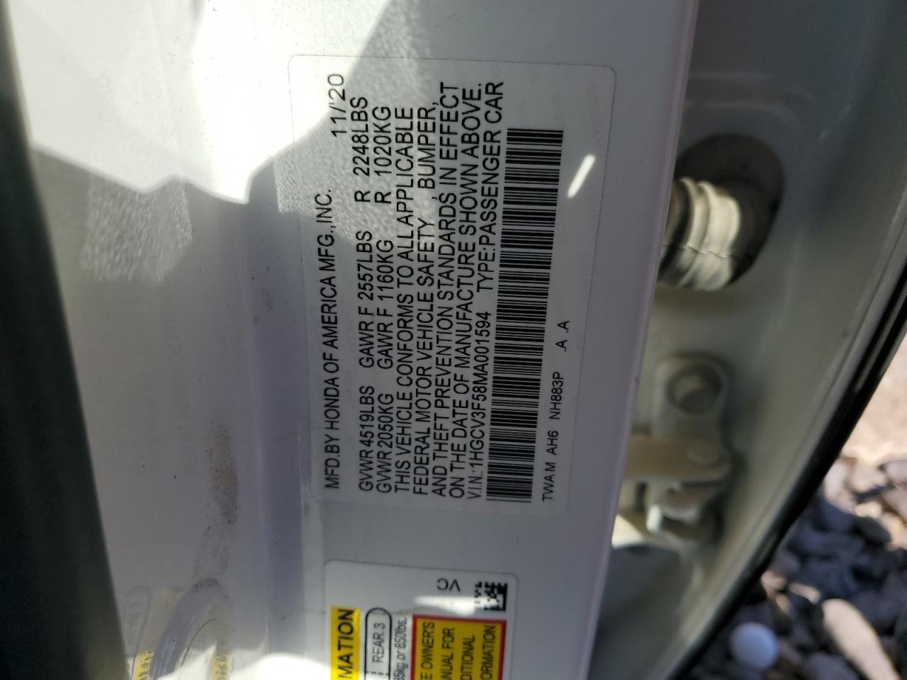 2021 Honda Accord Hybrid Exl VIN: 1HGCV3F58MA001594 Lot: 82236325
