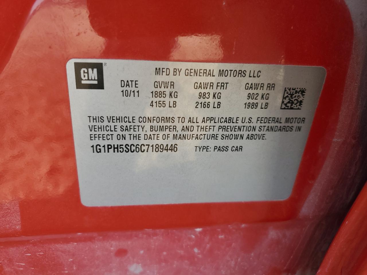 2012 Chevrolet Cruze Ltz VIN: 1G1PH5SC6C7189446 Lot: 82202375