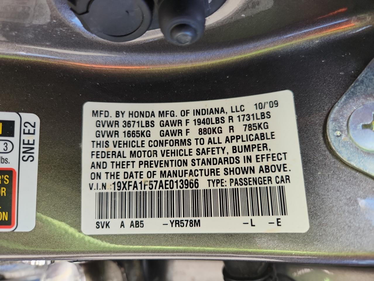 2010 Honda Civic Lx VIN: 19XFA1F57AE013966 Lot: 84618895