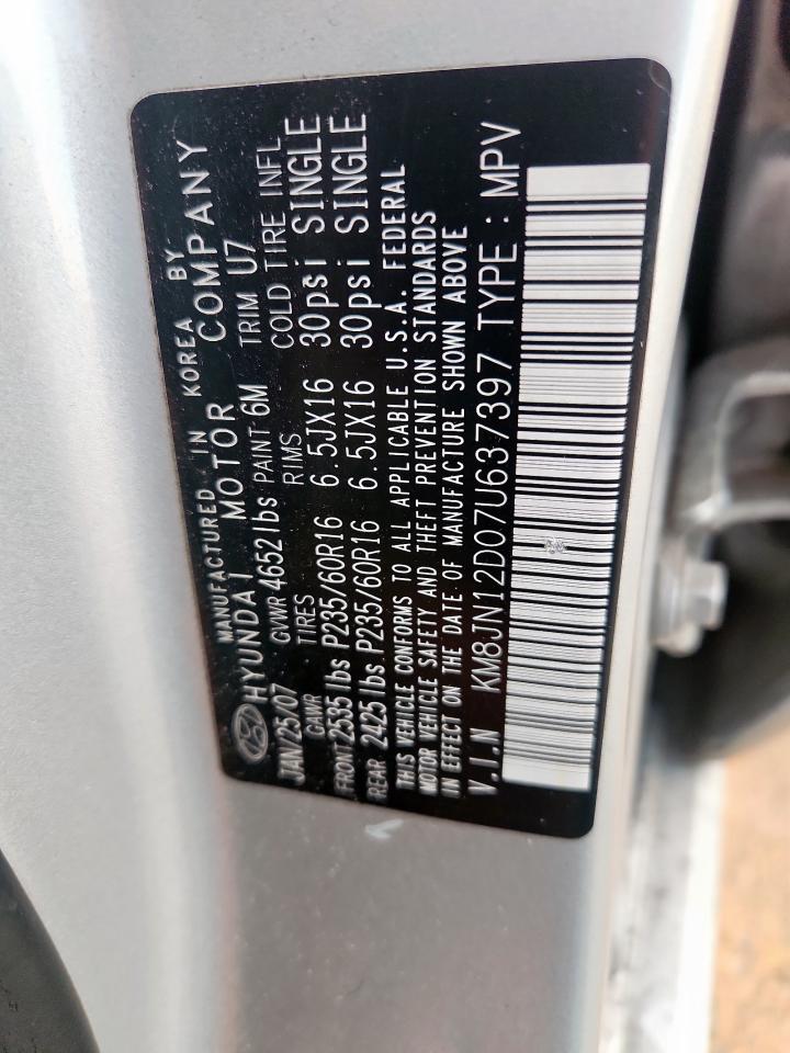 2007 Hyundai Tucson Se VIN: KM8JN12D07U637397 Lot: 85716975