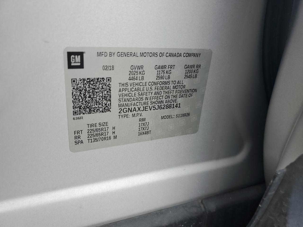 2018 Chevrolet Equinox Lt VIN: 2GNAXJEV5J6288141 Lot: 82286175