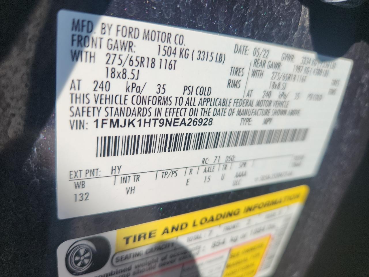 2022 Ford Expedition Max Xlt VIN: 1FMJK1HT9NEA26928 Lot: 86138265