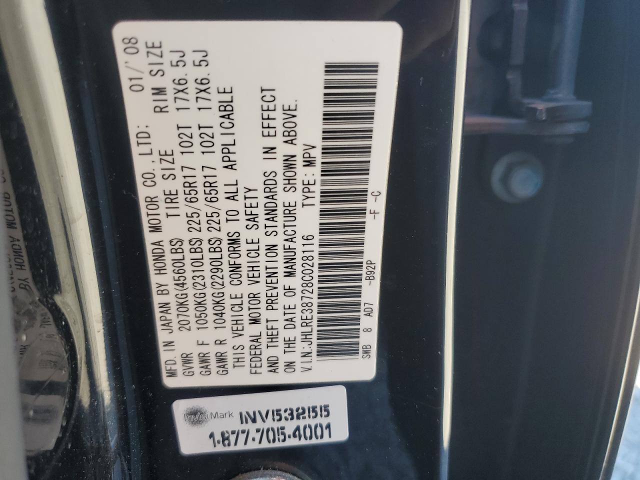 2008 Bus & Coach Intl (Bci) Cr-V Ex VIN: JHLRE38728C028116 Lot: 82417415