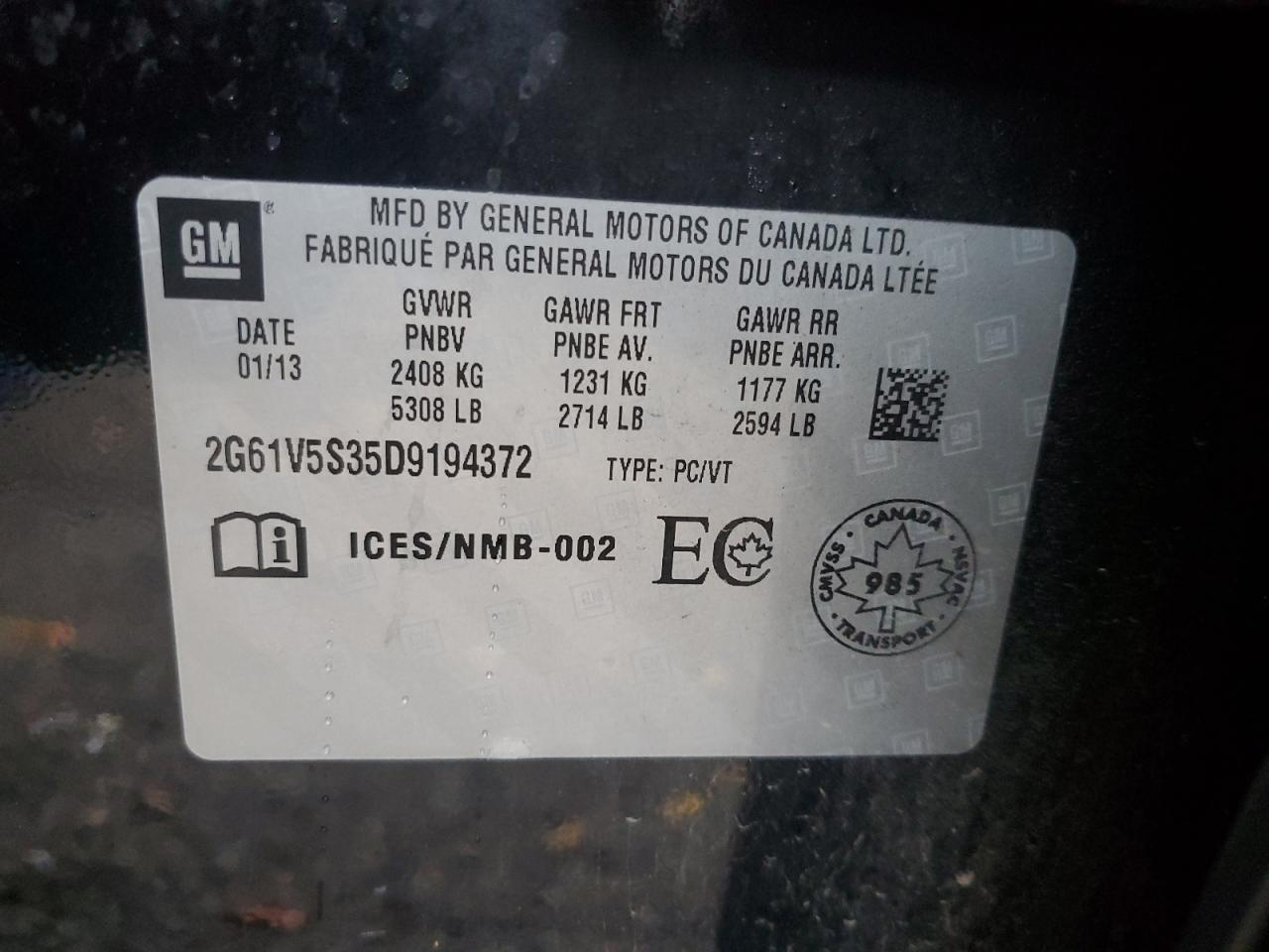 2013 Cadillac Xts Platinum VIN: 2G61V5S35D9194372 Lot: 84863845