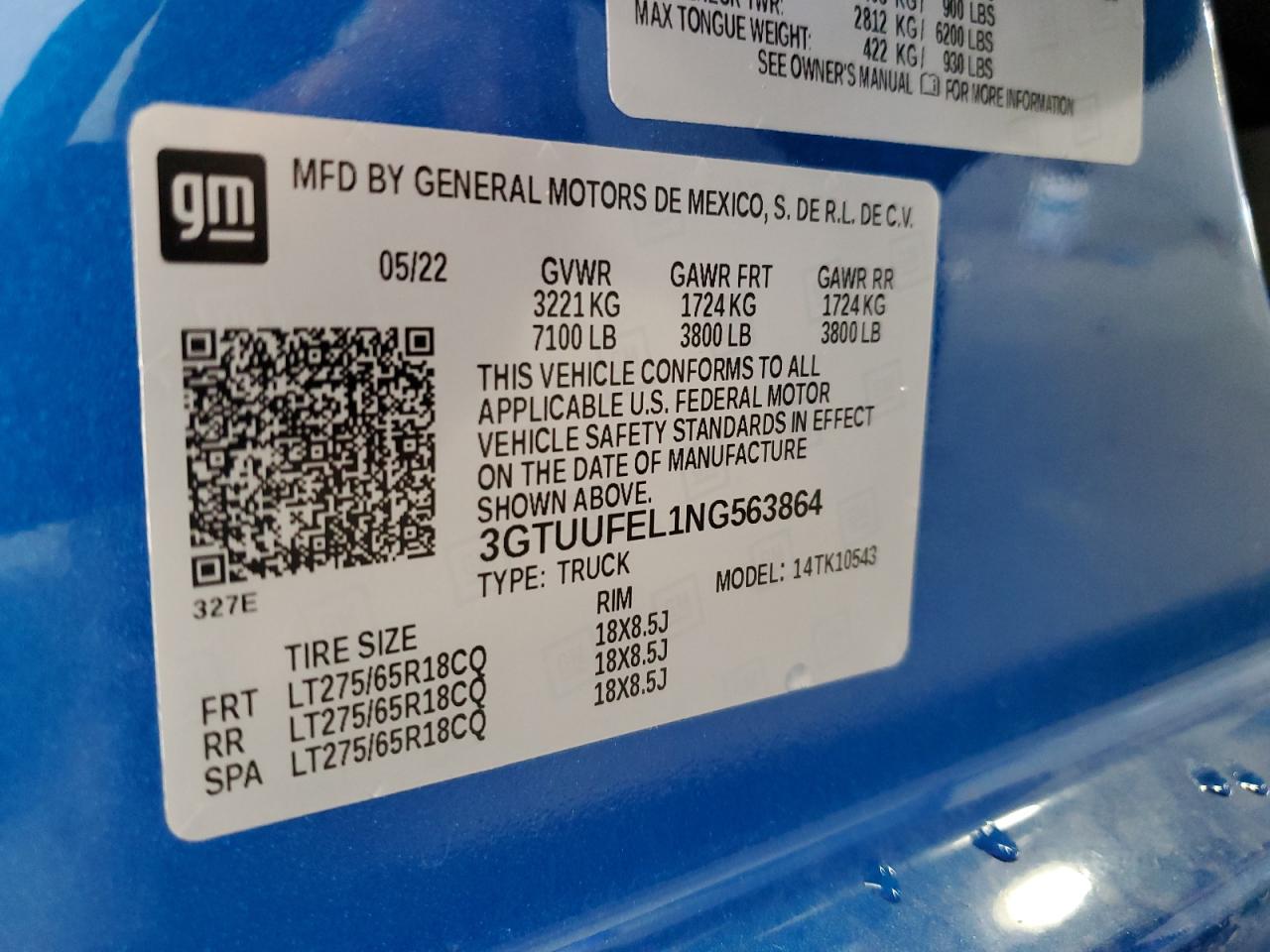 2022 GMC Sierra K1500 At4X VIN: 3GTUUFEL1NG563864 Lot: 90663045