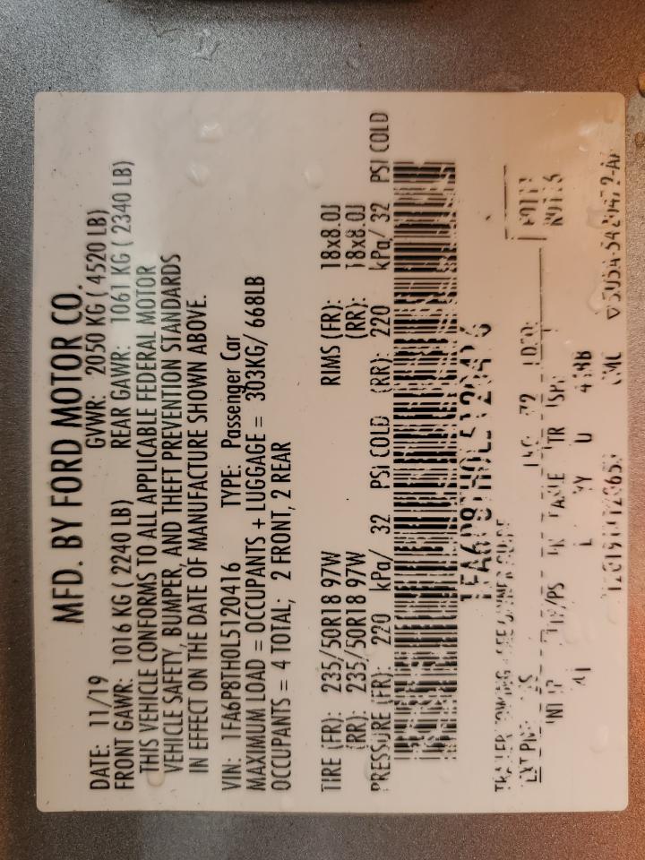 2020 Ford Mustang VIN: 1FA6P8TH0L5120416 Lot: 82520945