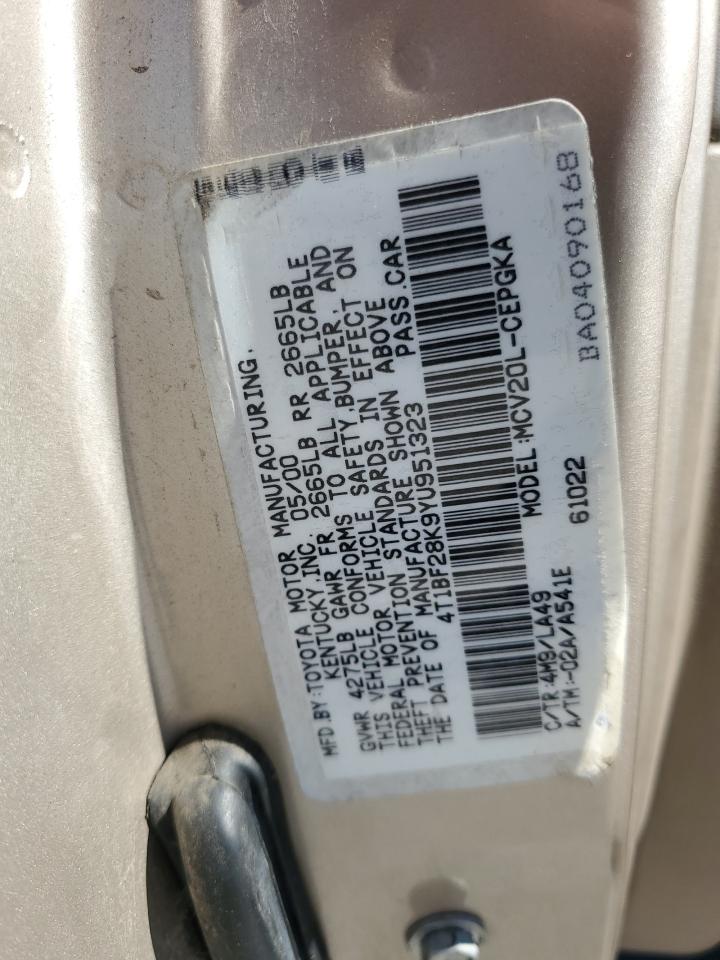 2000 Toyota Camry Le VIN: 4T1BF28K9YU951323 Lot: 86515985
