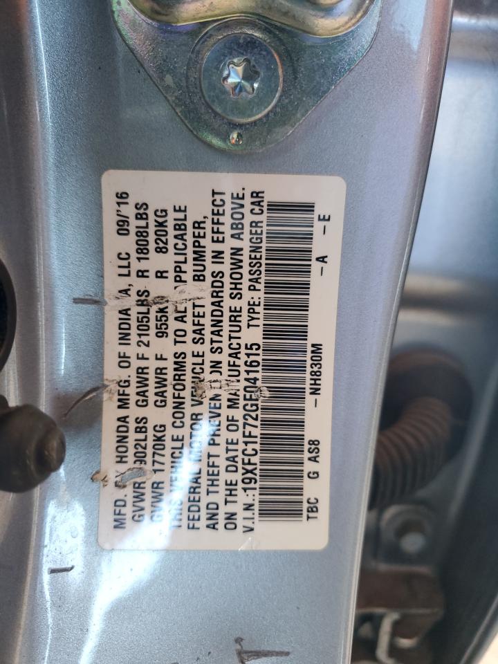 2016 Honda Civic Exl VIN: 19XFC1F72GE041615 Lot: 82180935