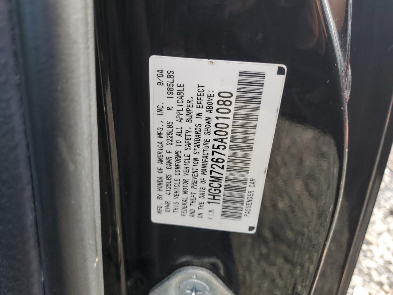 2005 Honda Accord Ex VIN: 1HGCM72675A001080 Lot: 85927055