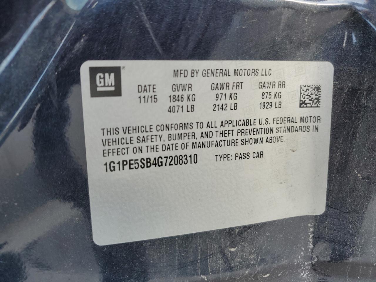 2016 Chevrolet Cruze Limited Lt VIN: 1G1PE5SB4G7208310 Lot: 82006135