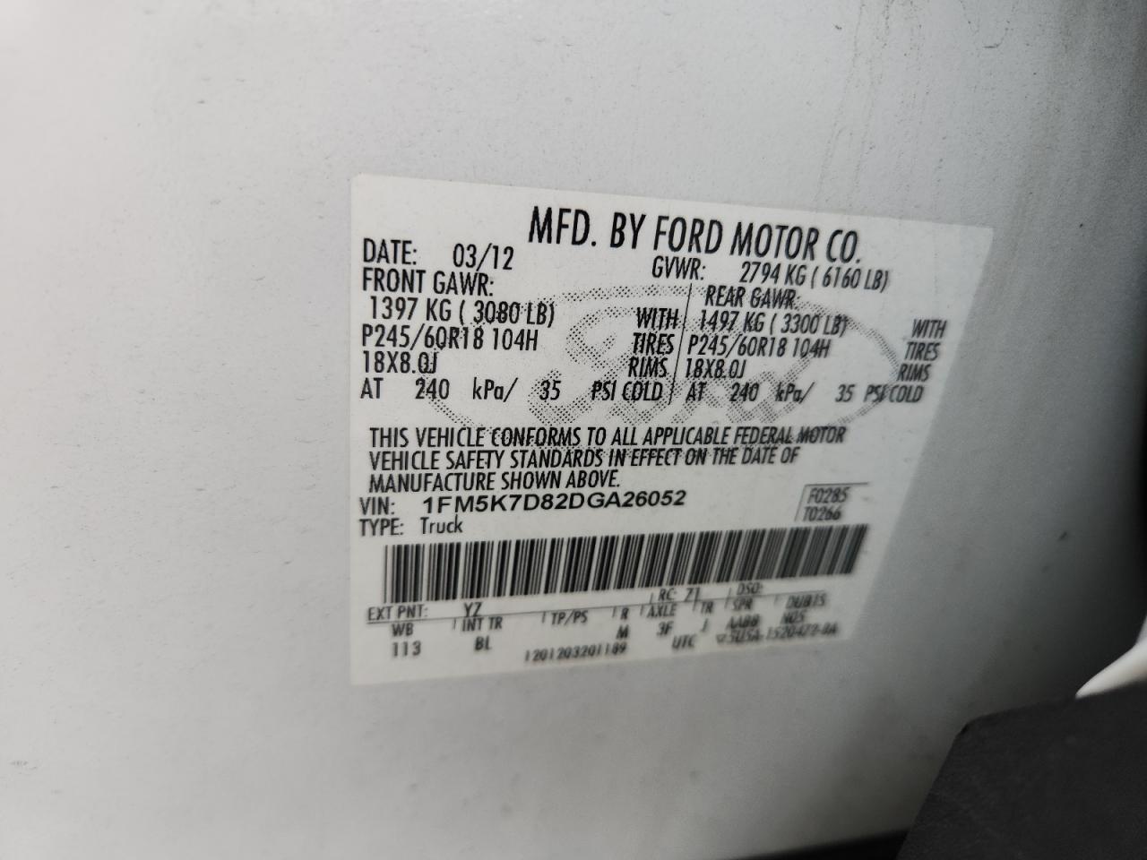 2013 Ford Explorer Xlt VIN: 1FM5K7D82DGA26052 Lot: 87036145