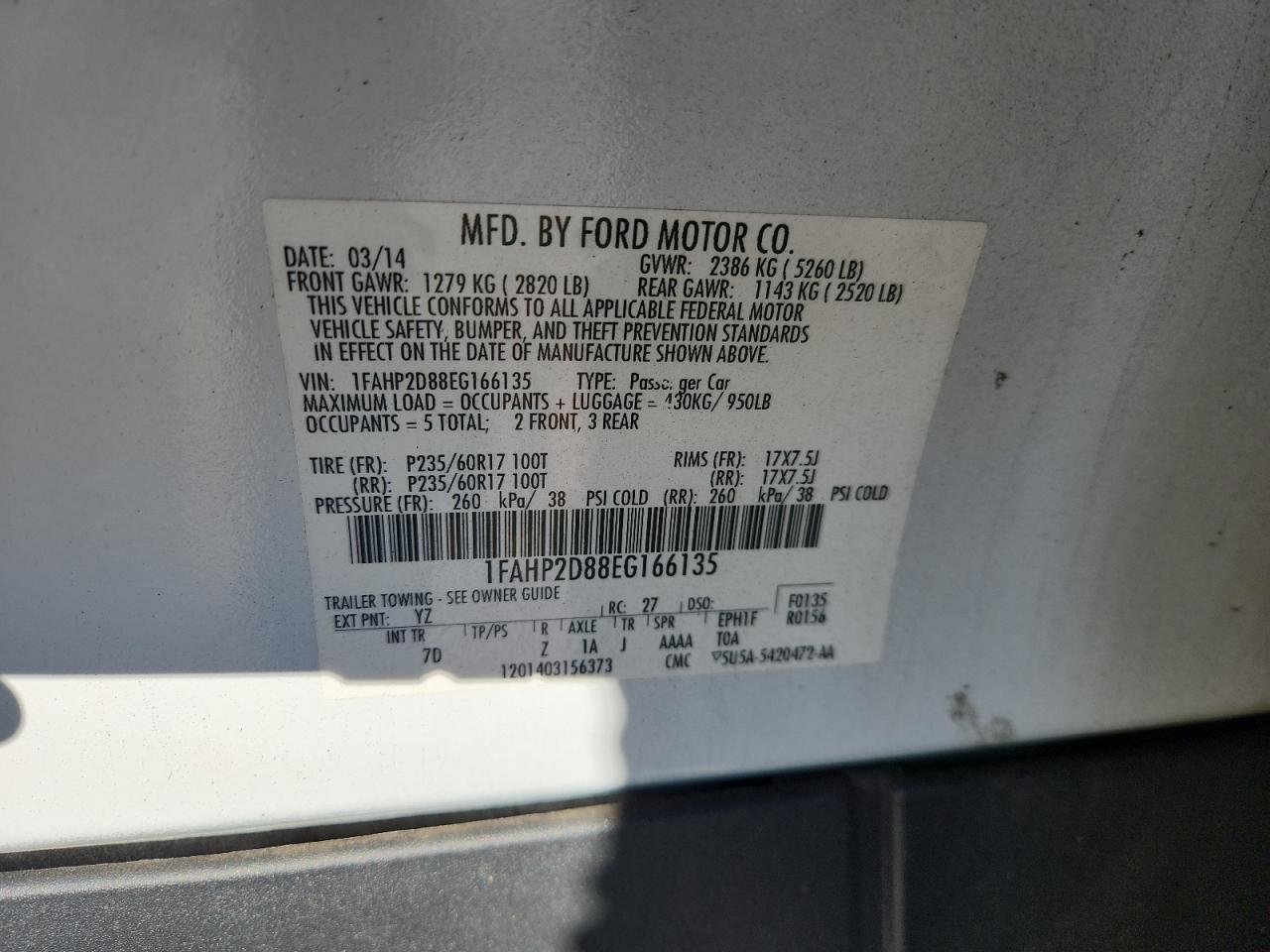 2014 Ford Taurus Se VIN: 1FAHP2D88EG166135 Lot: 90642765