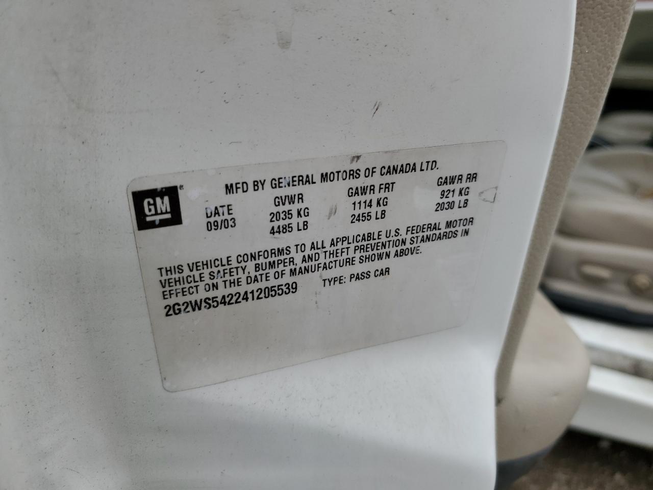 2004 Pontiac Grand Prix Gt2 VIN: 2G2WS542241205539 Lot: 85304795