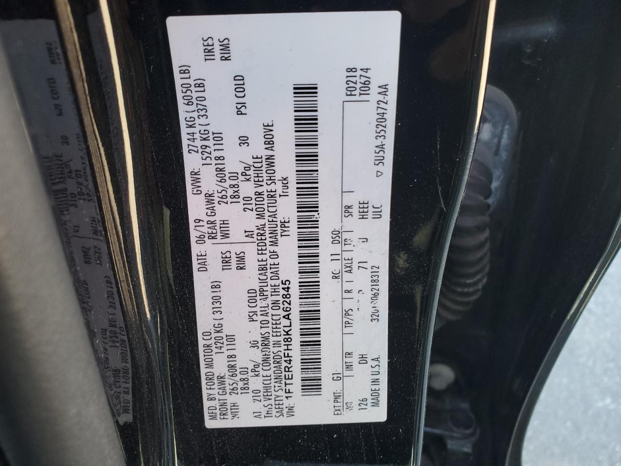 2019 Ford Ranger Xl VIN: 1FTER4FH8KLA62845 Lot: 86091825