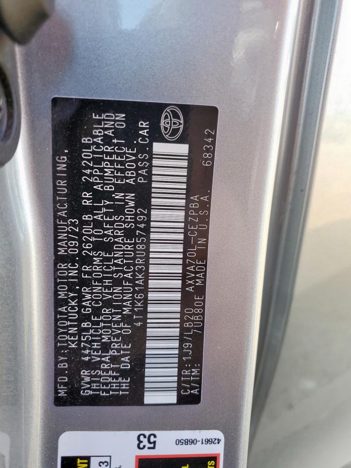 2024 Toyota Camry Xse VIN: 4T1K61AK3RU857492 Lot: 86299005