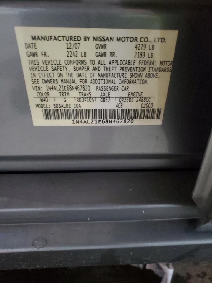 2008 Nissan Altima 2.5 VIN: 1N4AL21E68N467820 Lot: 85570595