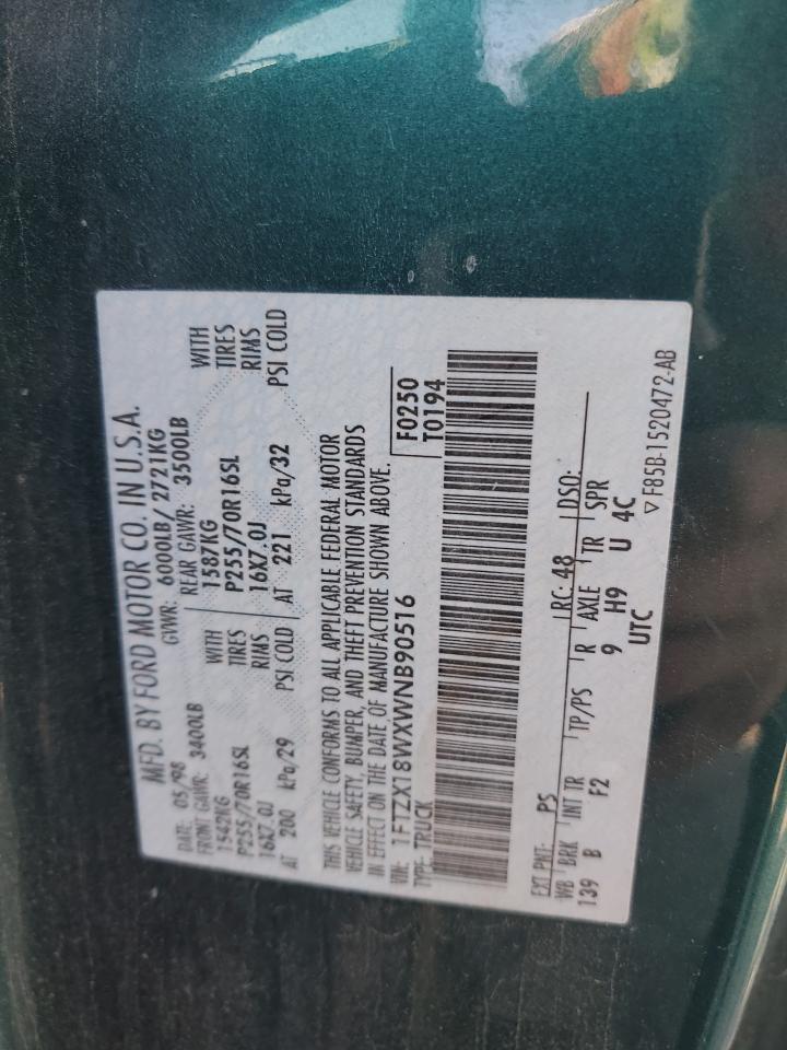 1998 Ford F150 VIN: 1FTZX18WXWNB90516 Lot: 85596045
