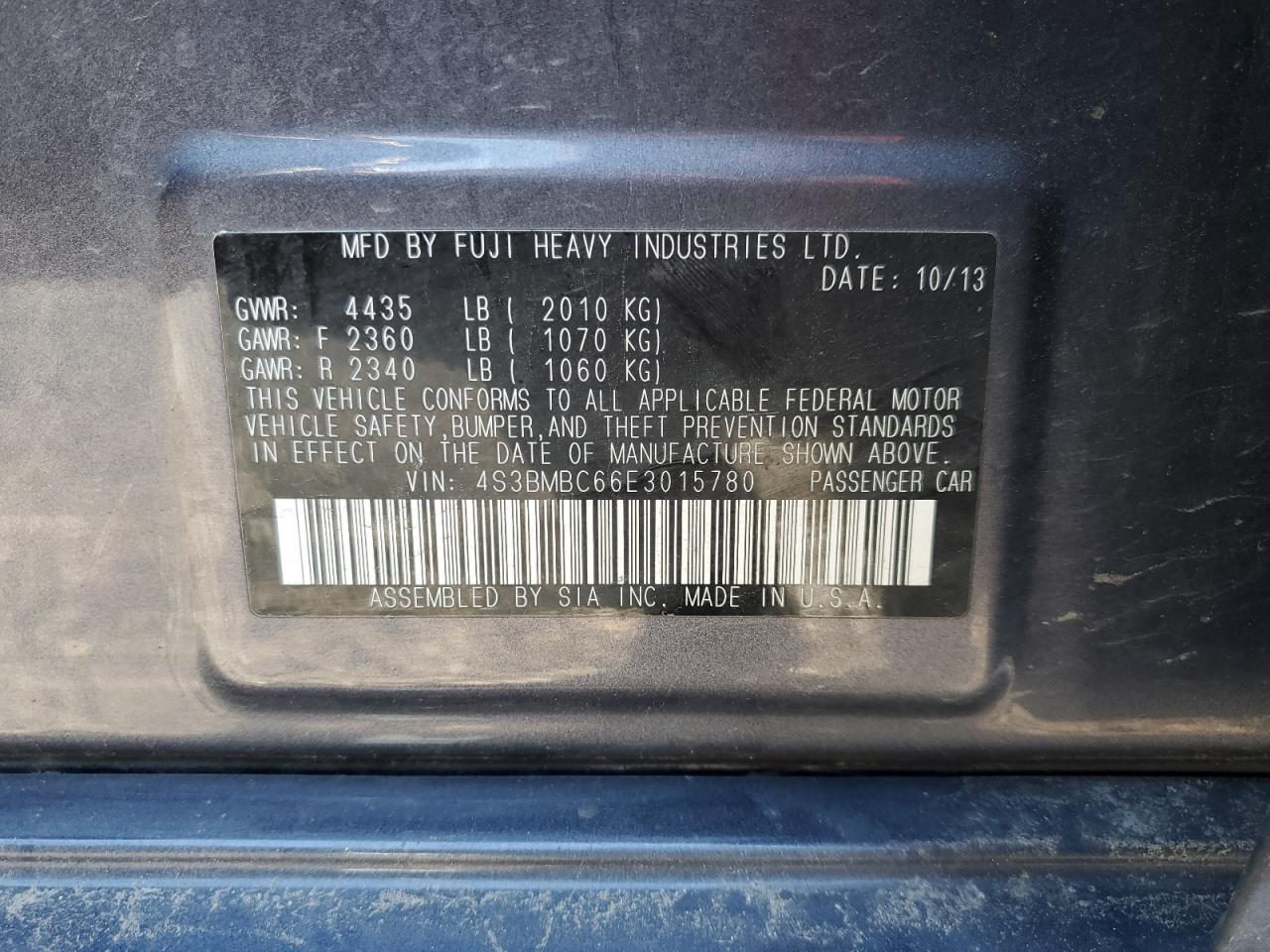 2014 Subaru Legacy 2.5I Premium VIN: 4S3BMBC66E3015780 Lot: 82474665