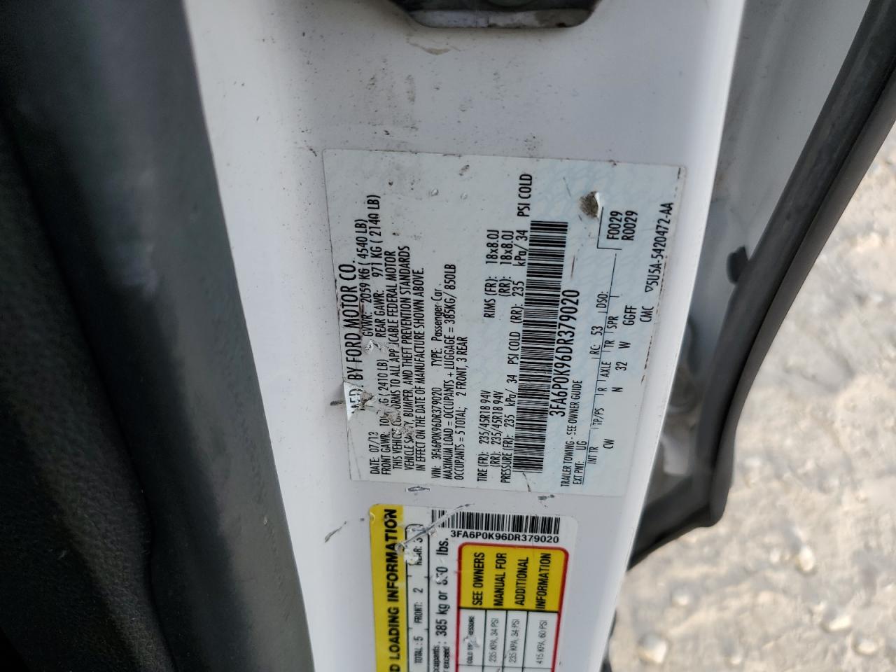 2013 Ford Fusion Titanium VIN: 3FA6P0K96DR379020 Lot: 85779825