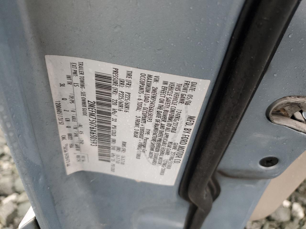 2006 Mercury Grand Marquis Ls VIN: 2MEFM75V76X650593 Lot: 90242395