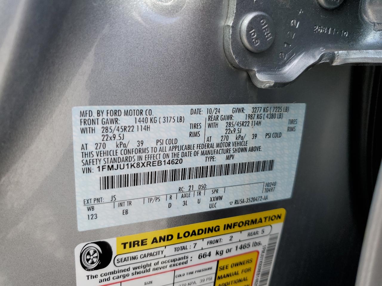 2024 Ford Expedition Limited VIN: 1FMJU1K8XREB14620 Lot: 81978065