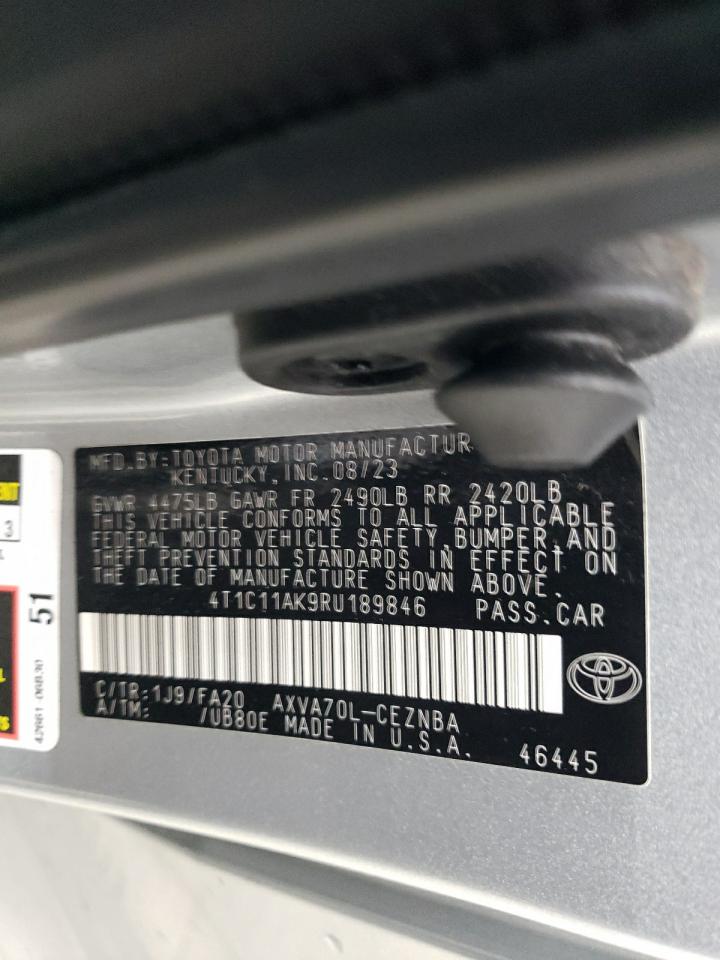 2024 Toyota Camry Le VIN: 4T1C11AK9RU189846 Lot: 84998165