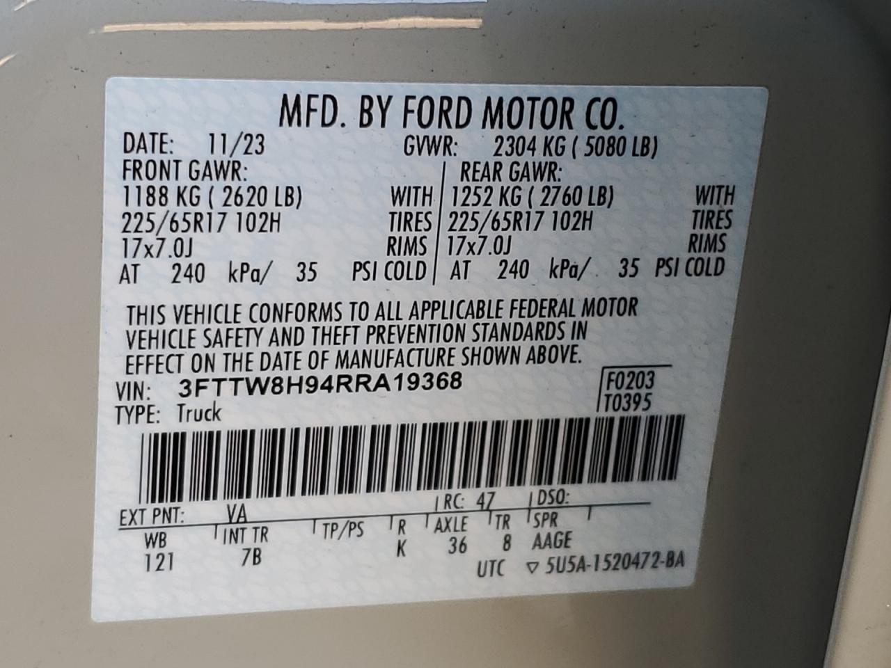 2024 Ford Maverick Xlt VIN: 3FTTW8H94RRA19368 Lot: 85567065