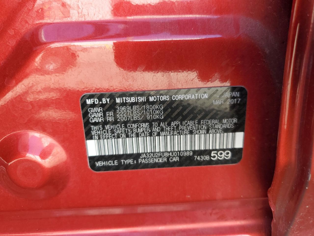 2017 Mitsubishi Lancer Es VIN: JA32U2FU8HU010989 Lot: 82218095