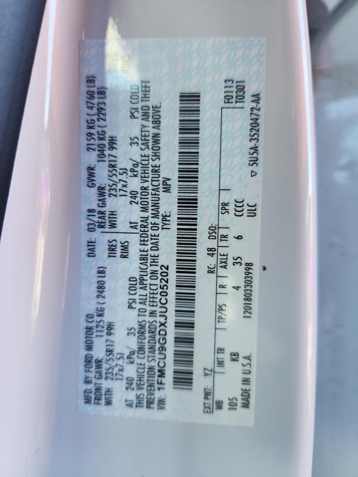 2018 Ford Escape Se VIN: 1FMCU9GDXJUC05202 Lot: 82381385