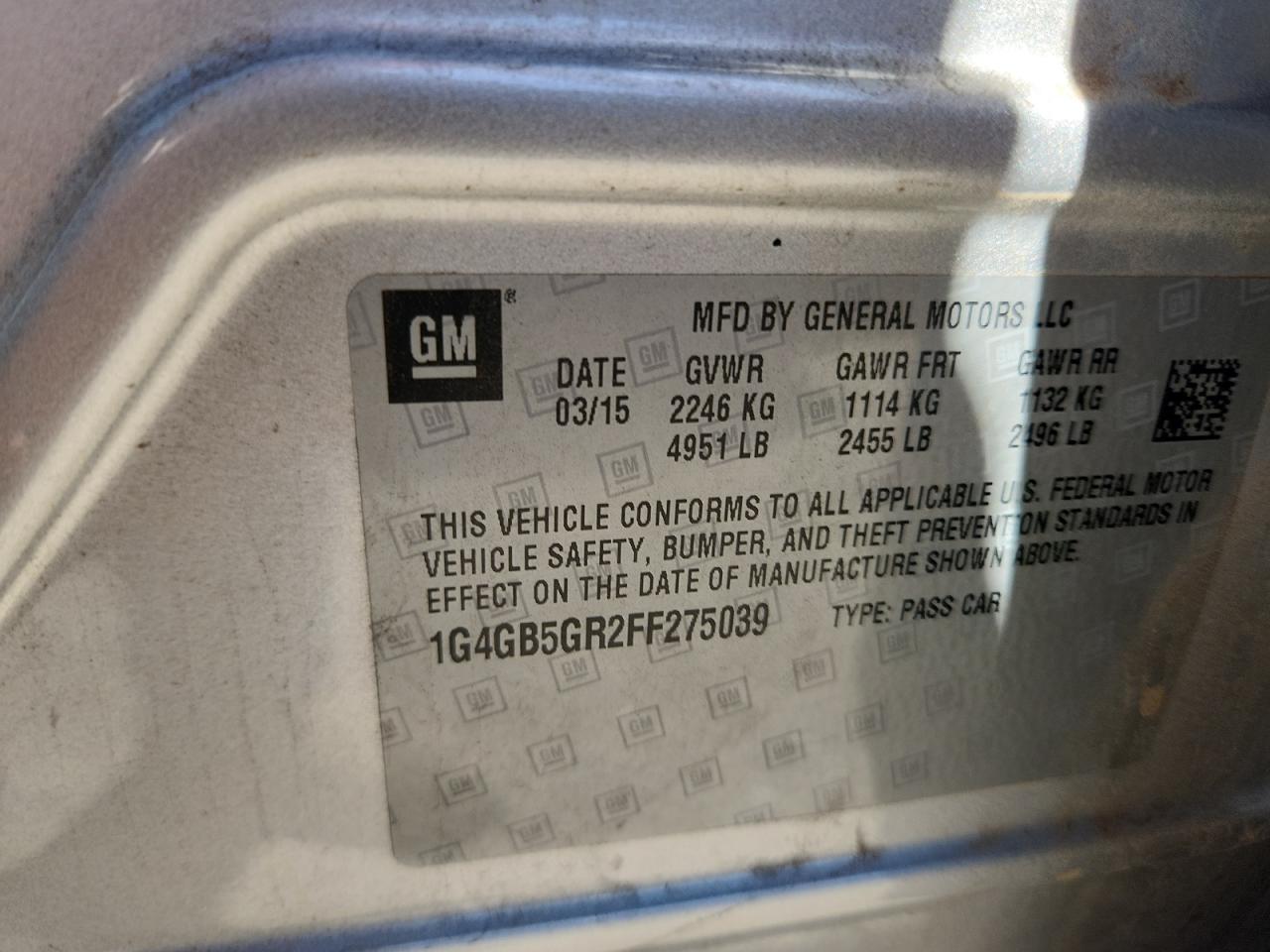 2015 Buick Lacrosse VIN: 1G4GB5GR2FF275039 Lot: 82251195