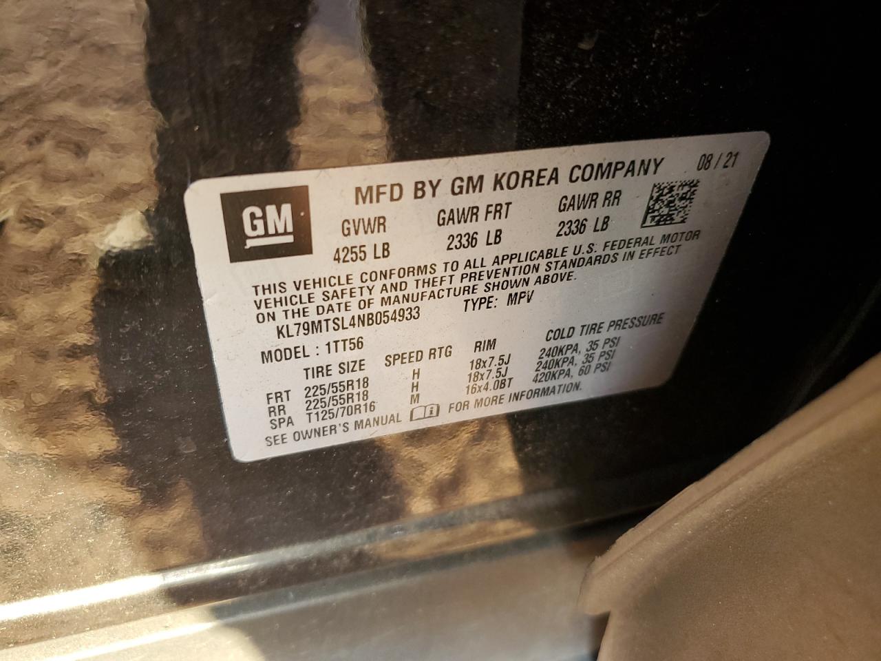 2022 Chevrolet Trailblazer Rs VIN: KL79MTSL4NB054933 Lot: 89535465