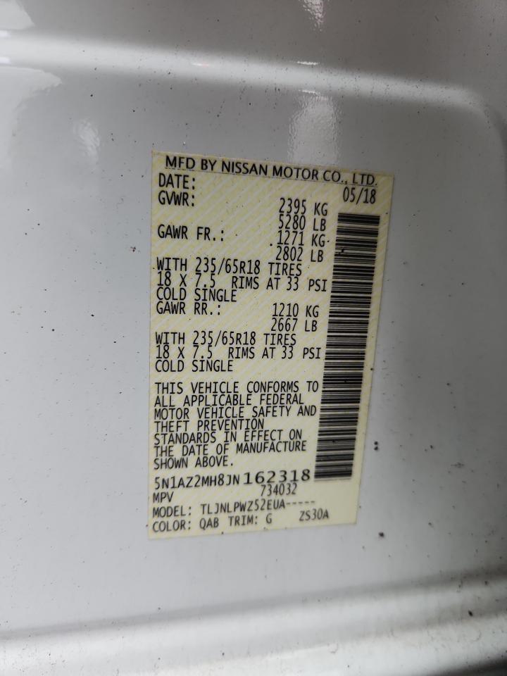 2018 Nissan Murano S VIN: 5N1AZ2MH8JN162318 Lot: 86442495