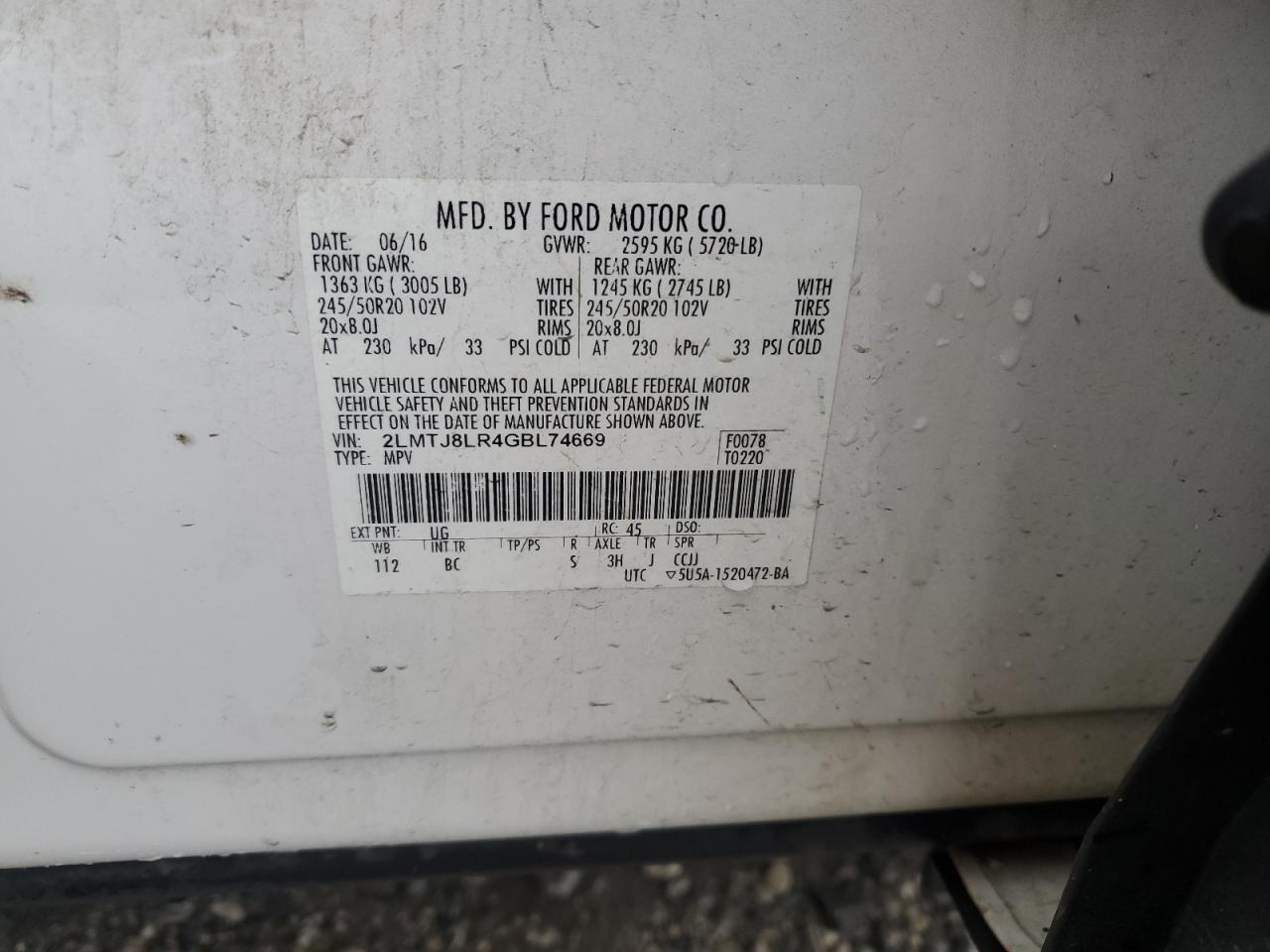 2016 Lincoln Mkx Reserve VIN: 2LMTJ8LR4GBL74669 Lot: 90550495