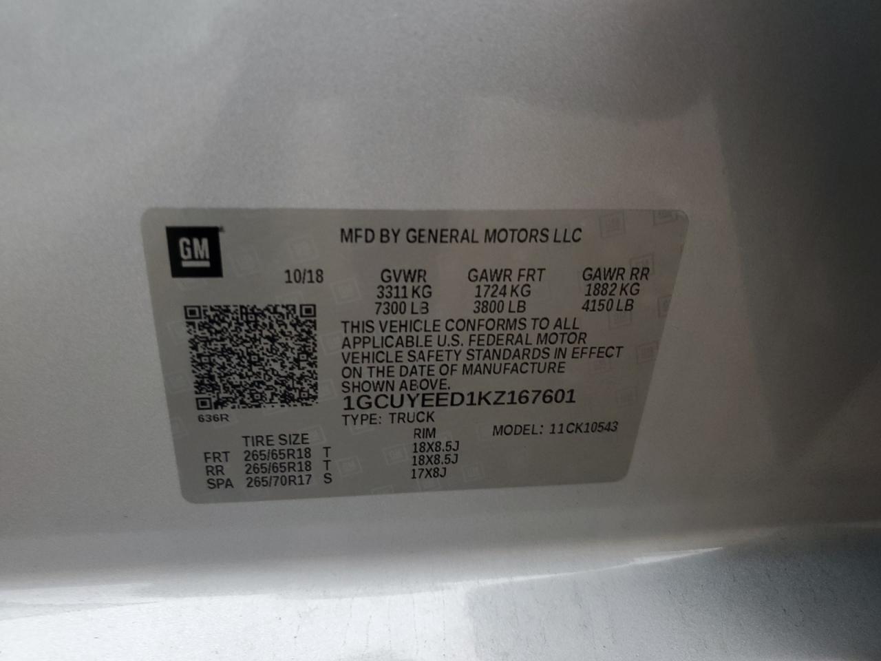 2019 Chevrolet Silverado K1500 Rst VIN: 1GCUYEED1KZ167601 Lot: 86436325