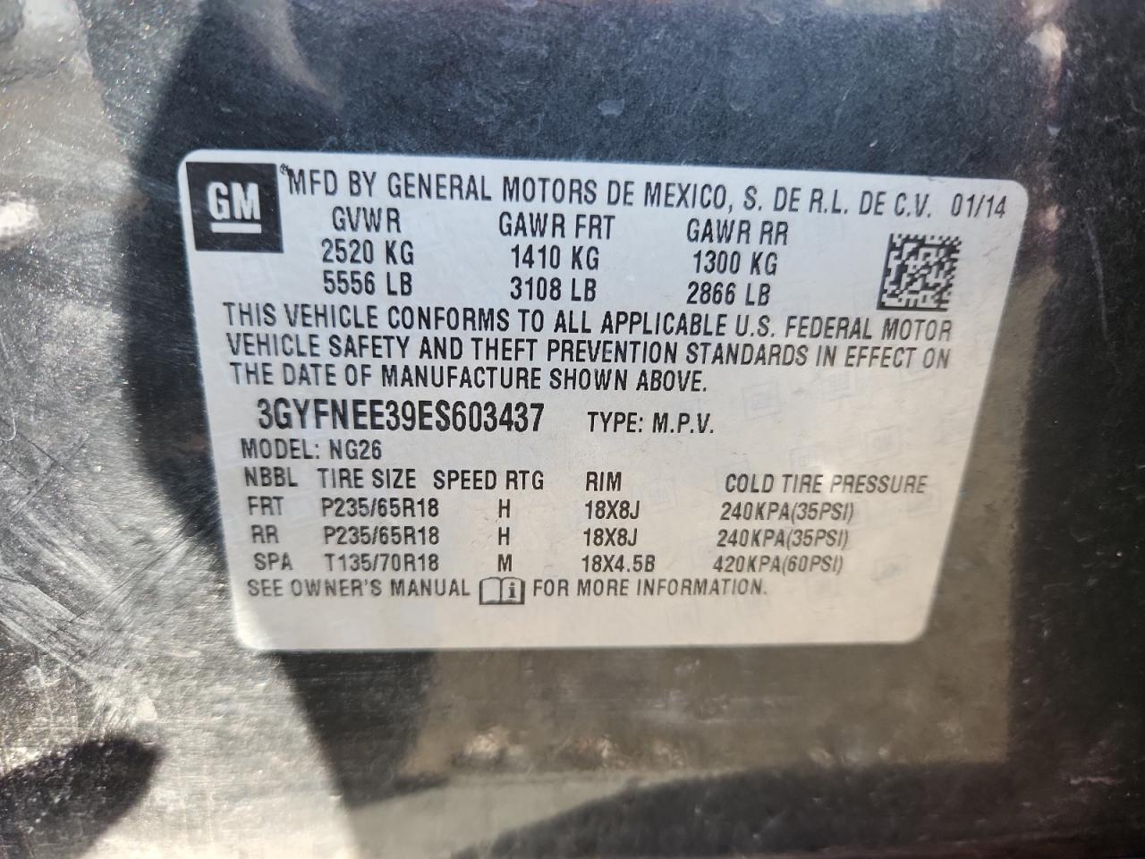 2014 Cadillac Srx Luxury Collection VIN: 3GYFNEE39ES603437 Lot: 86497595