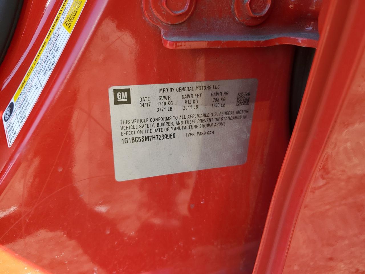 2017 Chevrolet Cruze Ls VIN: 1G1BC5SM7H7239960 Lot: 85331635