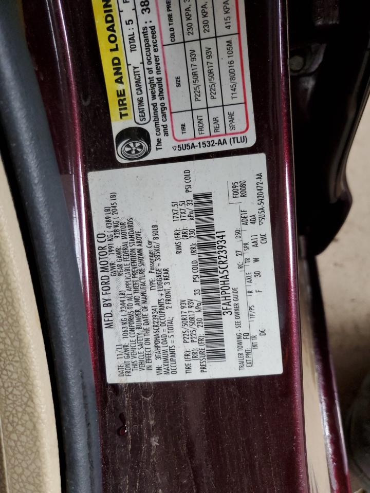 2012 Ford Fusion Se VIN: 3FAHP0HA5CR239341 Lot: 85561465