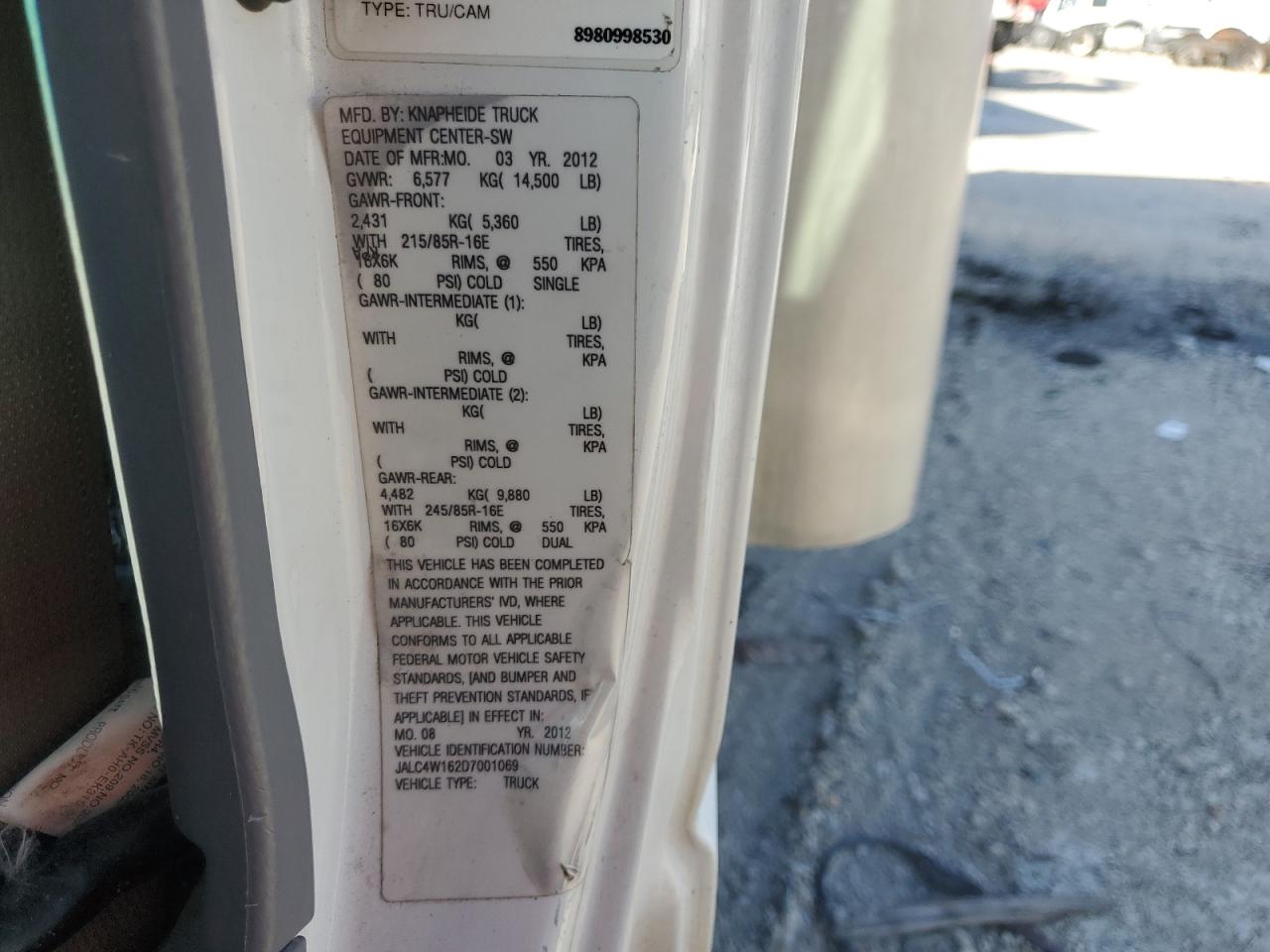 2013 Isuzu Npr Hd Box Truck VIN: JALC4W162D7001069 Lot: 87011385