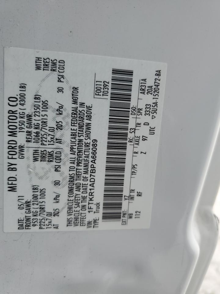 2011 Ford Ranger VIN: 1FTKR1AD7BPA66089 Lot: 85350405