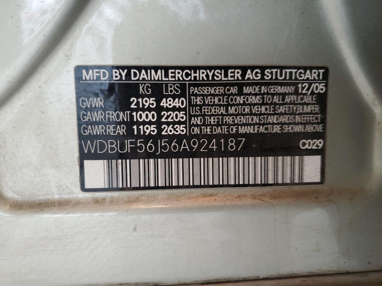 2006 Mercedes-Benz E 350 VIN: WDBUF56J56A924187 Lot: 85927645