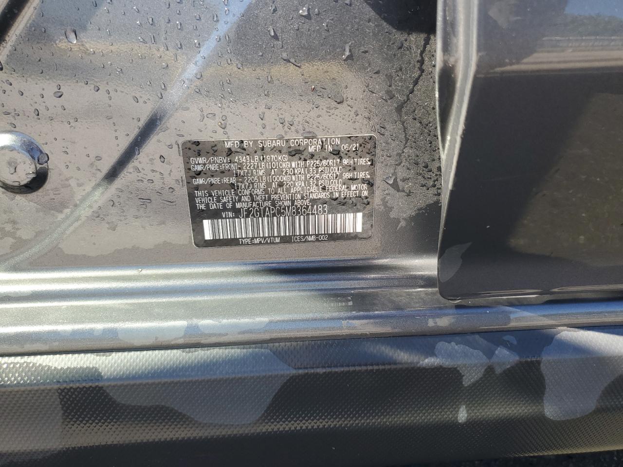 2021 Subaru Crosstrek Premium VIN: JF2GTAPC5M8364483 Lot: 86704735